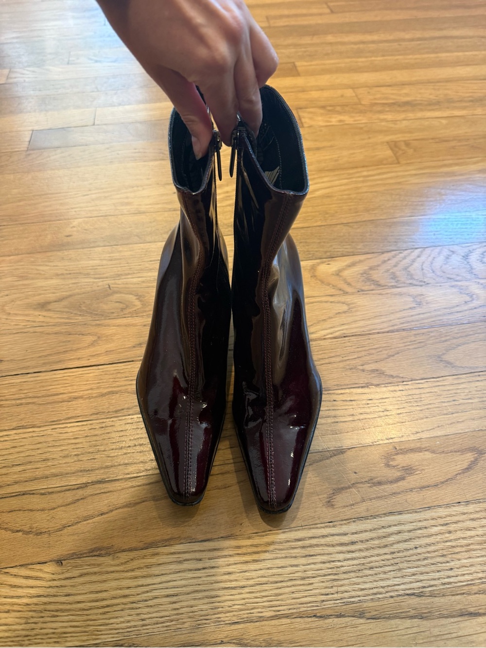 Aquatalia Patent Leather Pointed Toe Ankle Boots - Burgundy